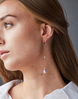 Fryd Pink perle ørehænger L - 18kt Hvidguld